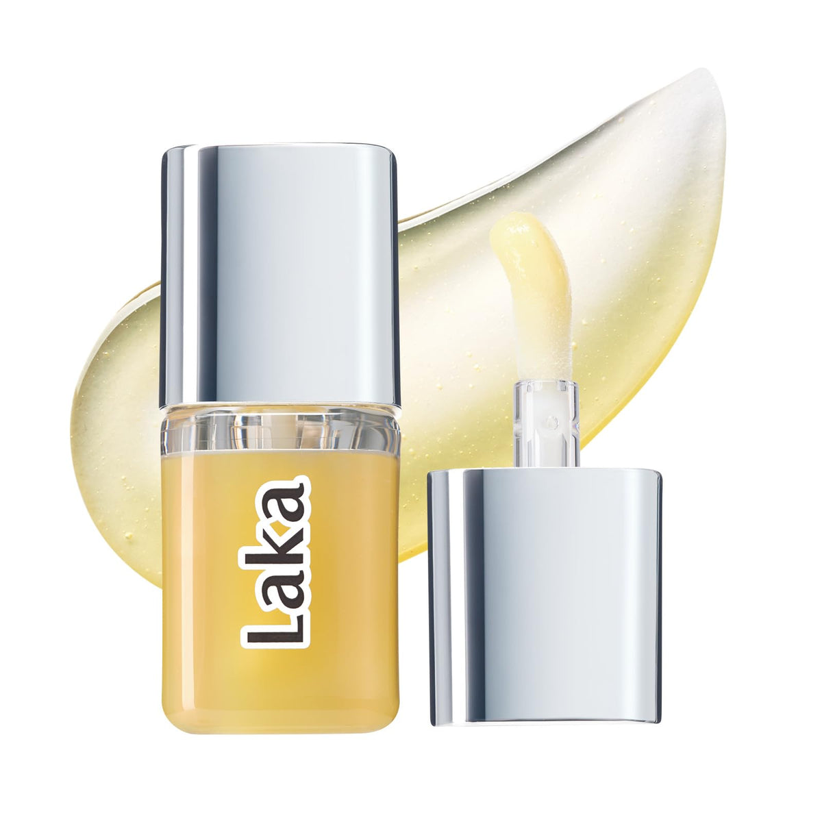 Laka front packaging showing clear high‑shine gloss and compact tube benefit visibility