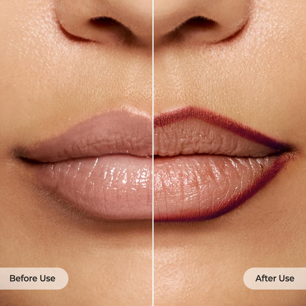 Laka applied on lips illustrating defined contour and comfortable matte look