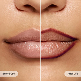 Laka applied on lips illustrating defined contour and comfortable matte look