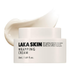 Laka Wrapping Cream front jar showing clean branding and compact size for travel