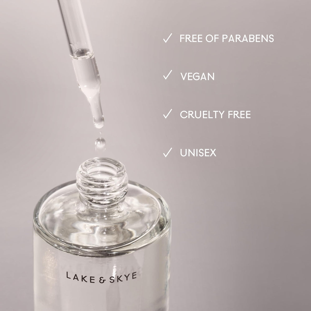 Lake & Skye label detail highlighting ingredients and clean formulation