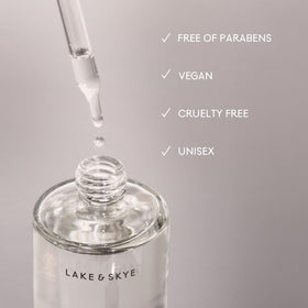 Lake & Skye label detail highlighting ingredients and clean formulation