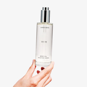 Lake & Skye bottle styled on bathroom shelf suggesting daily skincare ritual