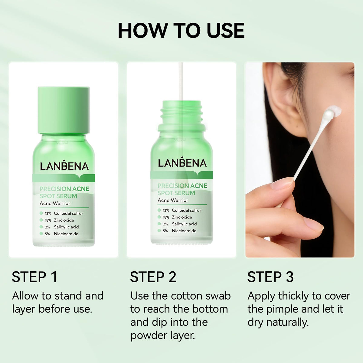 LANBENA before and after schematic indicating visible pimple reduction potential