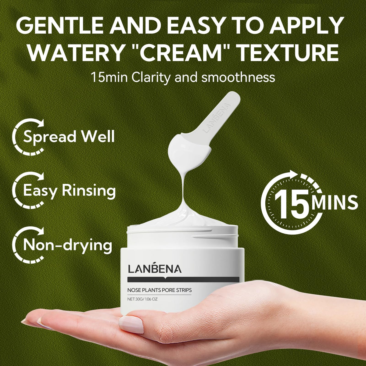 LANBENA jar held in hand to show size and travel-friendly convenience