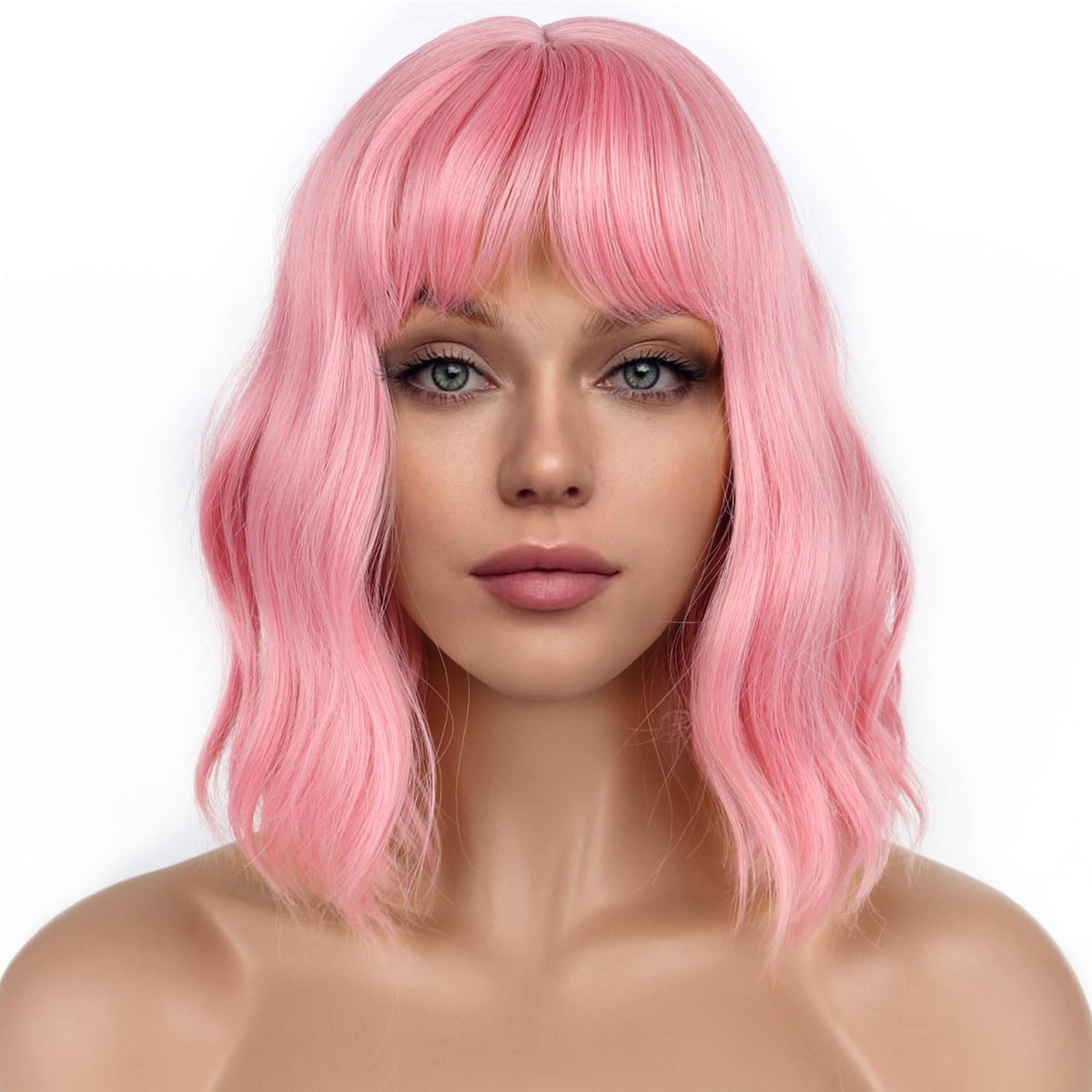 LANCAINI pastel bob front view showing natural pink waves and playful style