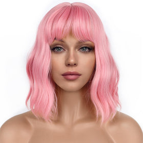 LANCAINI pastel bob front view showing natural pink waves and playful style
