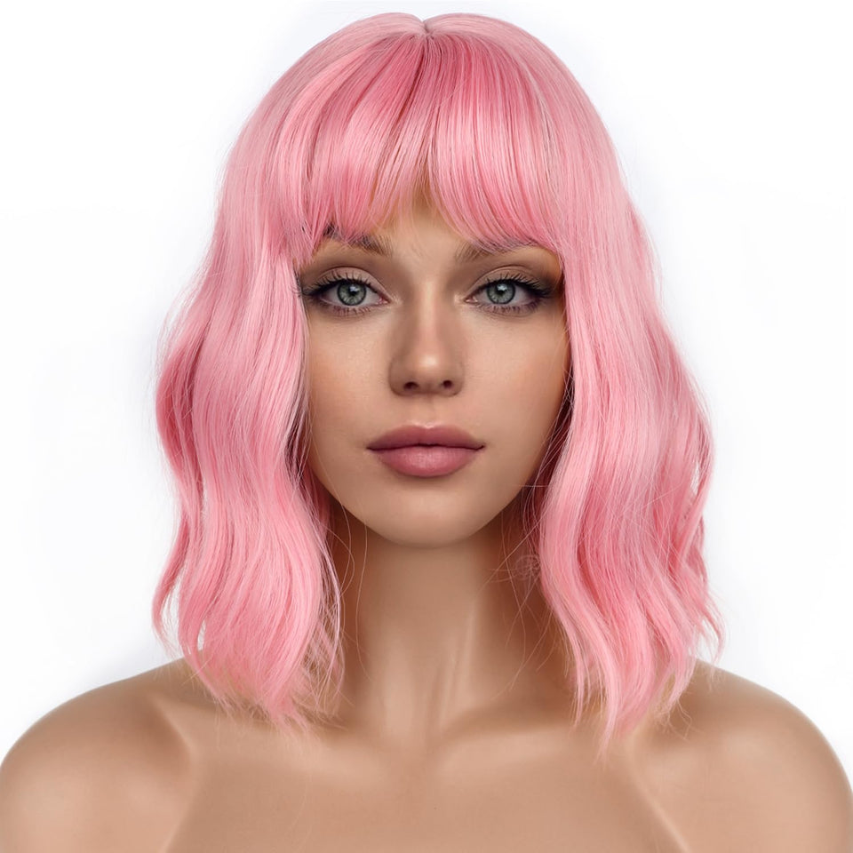 LANCAINI pastel bob front view showing natural pink waves and playful style