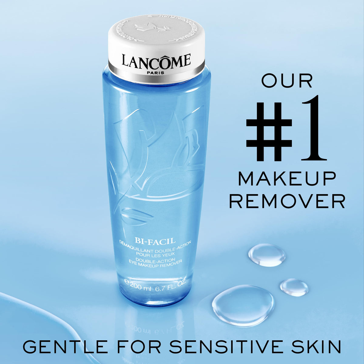 Lancôme Bi-Facil shaken mixed solution demonstrating two phases blended for effective removal