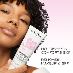 Lancôme product in use removing waterproof makeup to show effective cleansing benefit