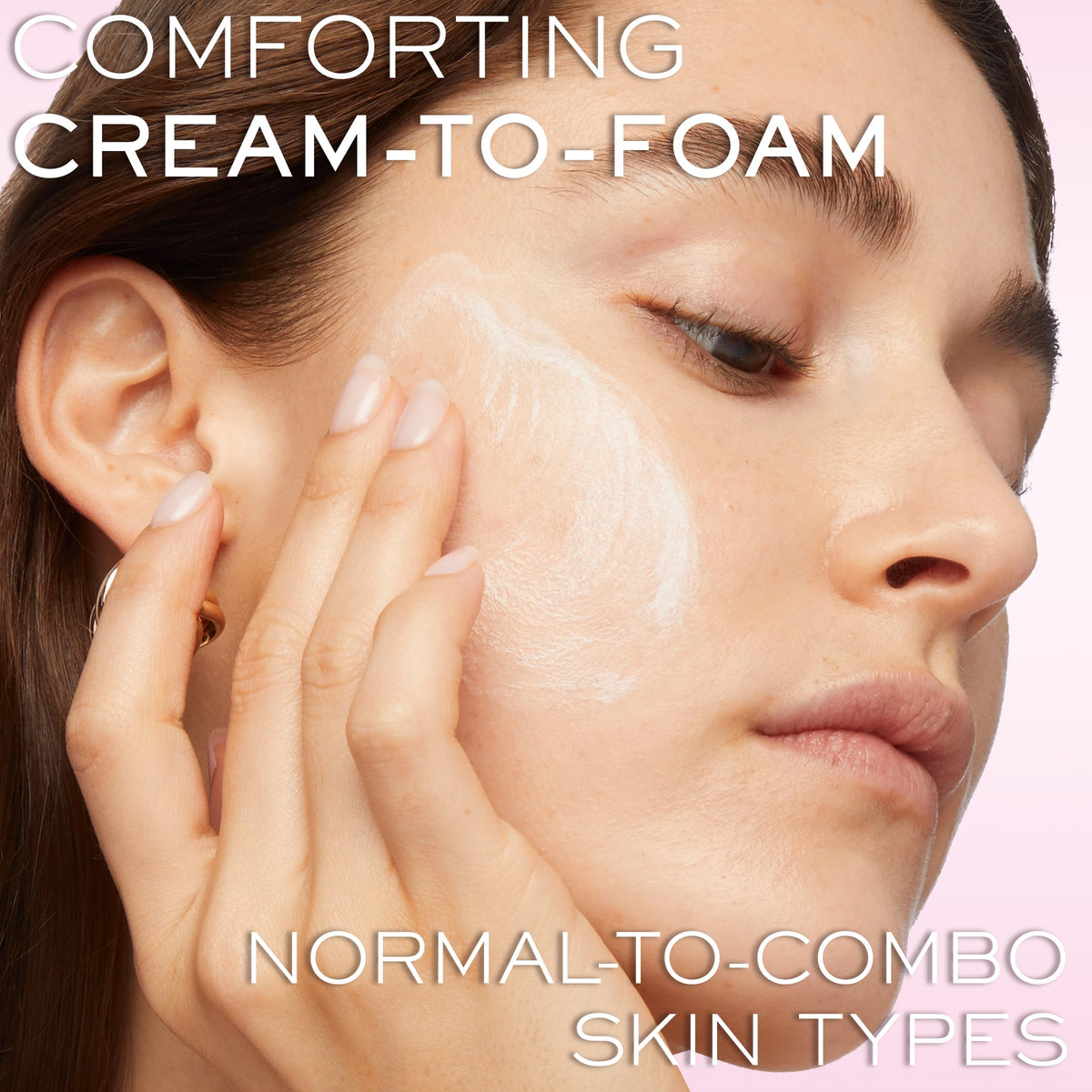 Lancôme close-up of creamy foam texture showing gentle lather and nourishing feel