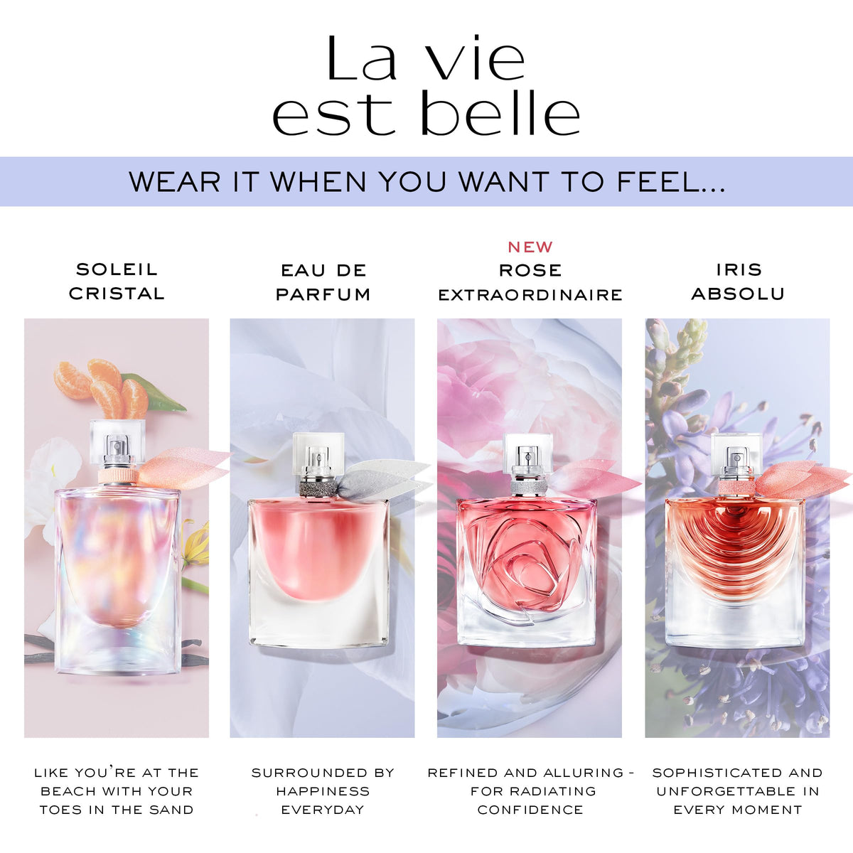Lancôme crystal smile bottle detail emphasizing luxury design and luminous finish