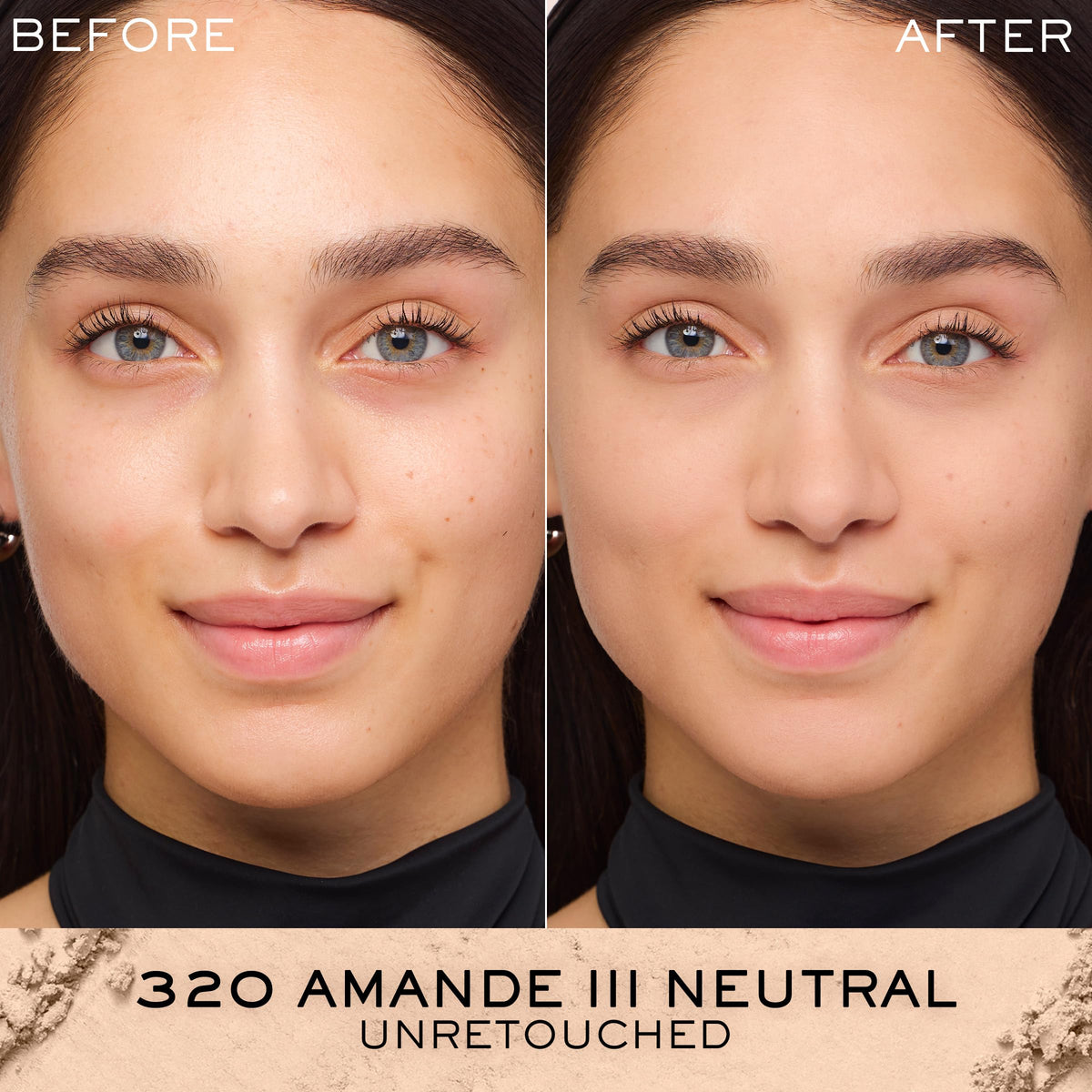 Lancôme close-up of powder texture, smooth finish for blendable coverage