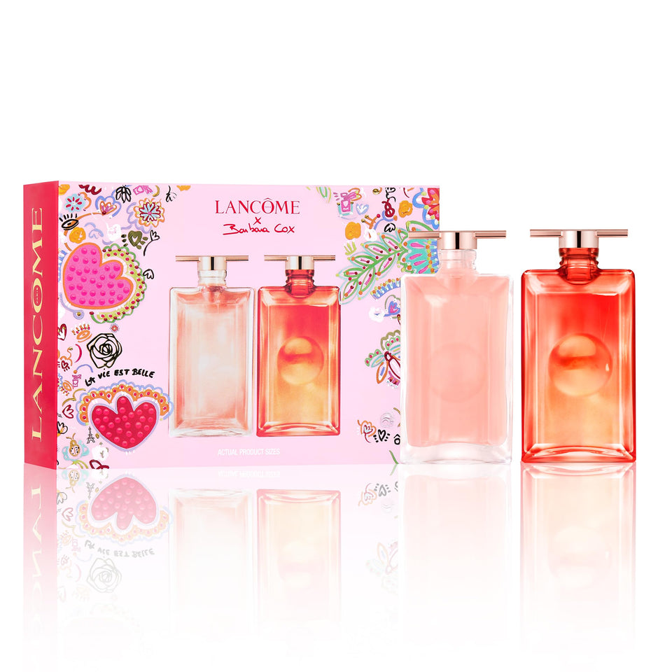 Lancôme front packaging of Mother's Day set showing elegant gift box and two bottles for presentation