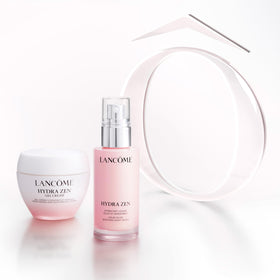Lancôme jar on bathroom counter in a morning routine scene promoting refreshed skin