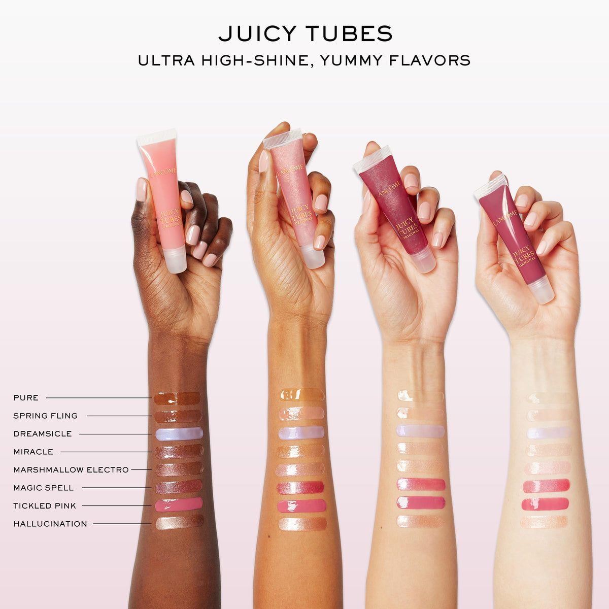 Lancôme gloss held in hand to show compact size and travel-friendly convenience