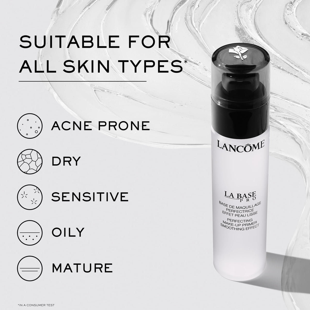 Lancôme product blended on skin demonstrating matte, blurred finish