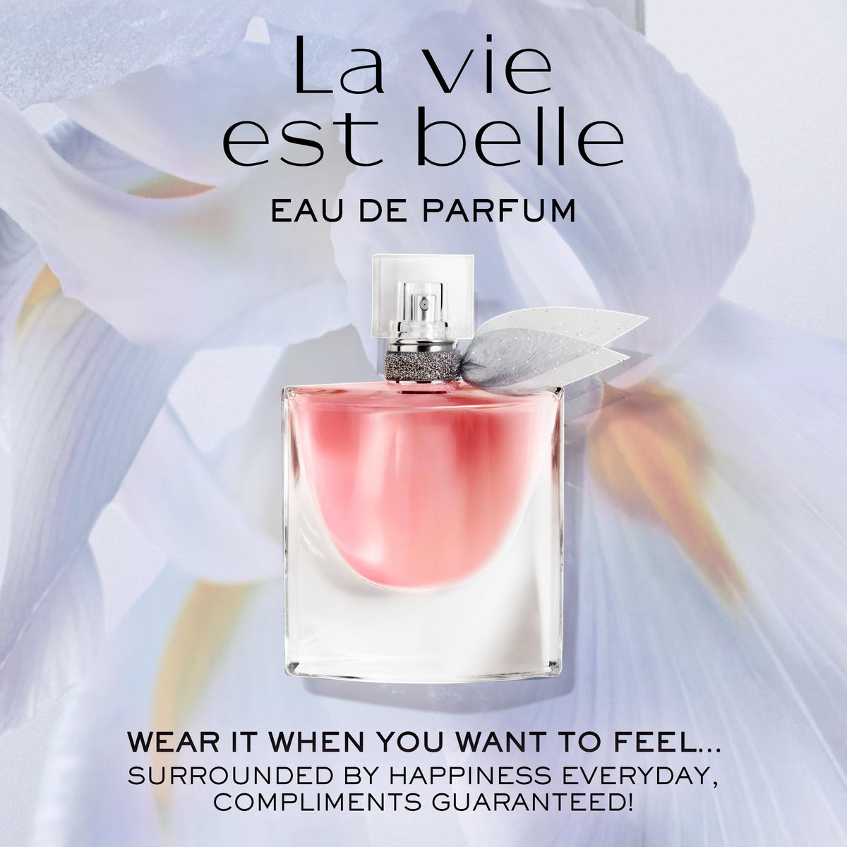 Lancôme crystal-encased bottle smile detail highlighting luxury craftsmanship