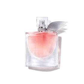 Lancôme bottle front view showcasing elegant design and lasting scent benefit