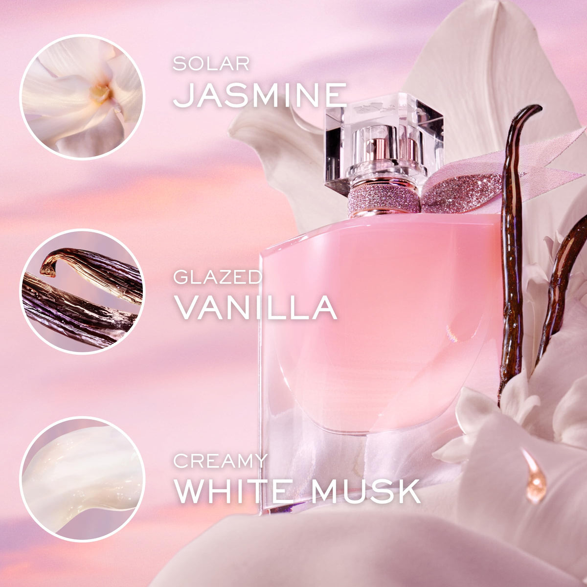 Lancôme bottle side profile highlighting silhouette and portability benefit