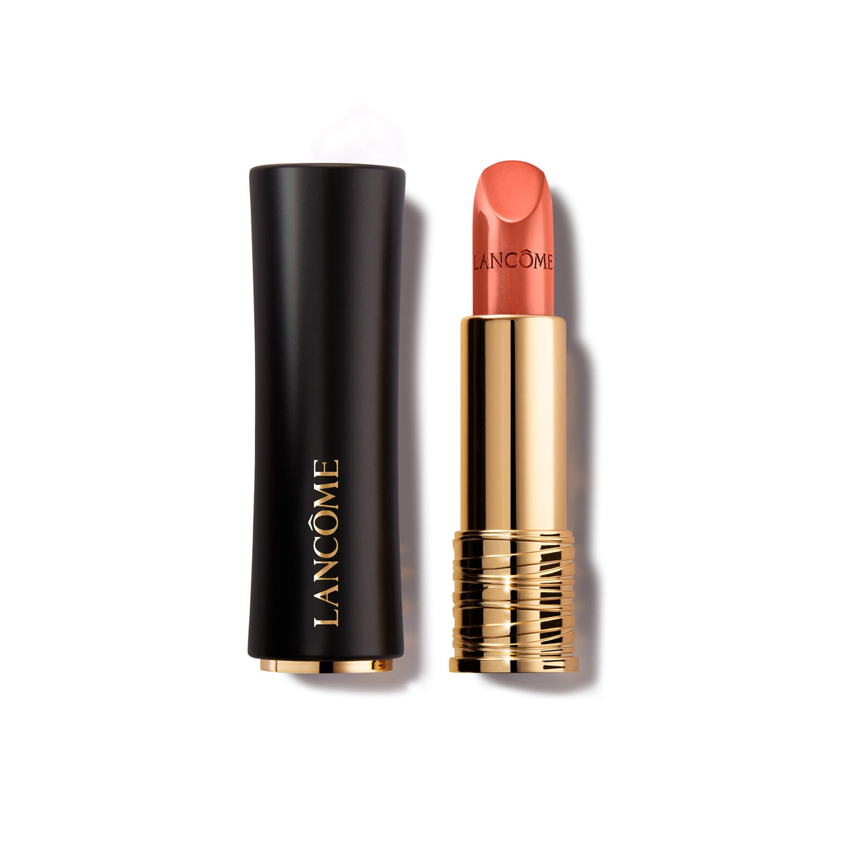 Lancôme lipstick front view showing elegant case and shade identification benefit: recognizable luxury