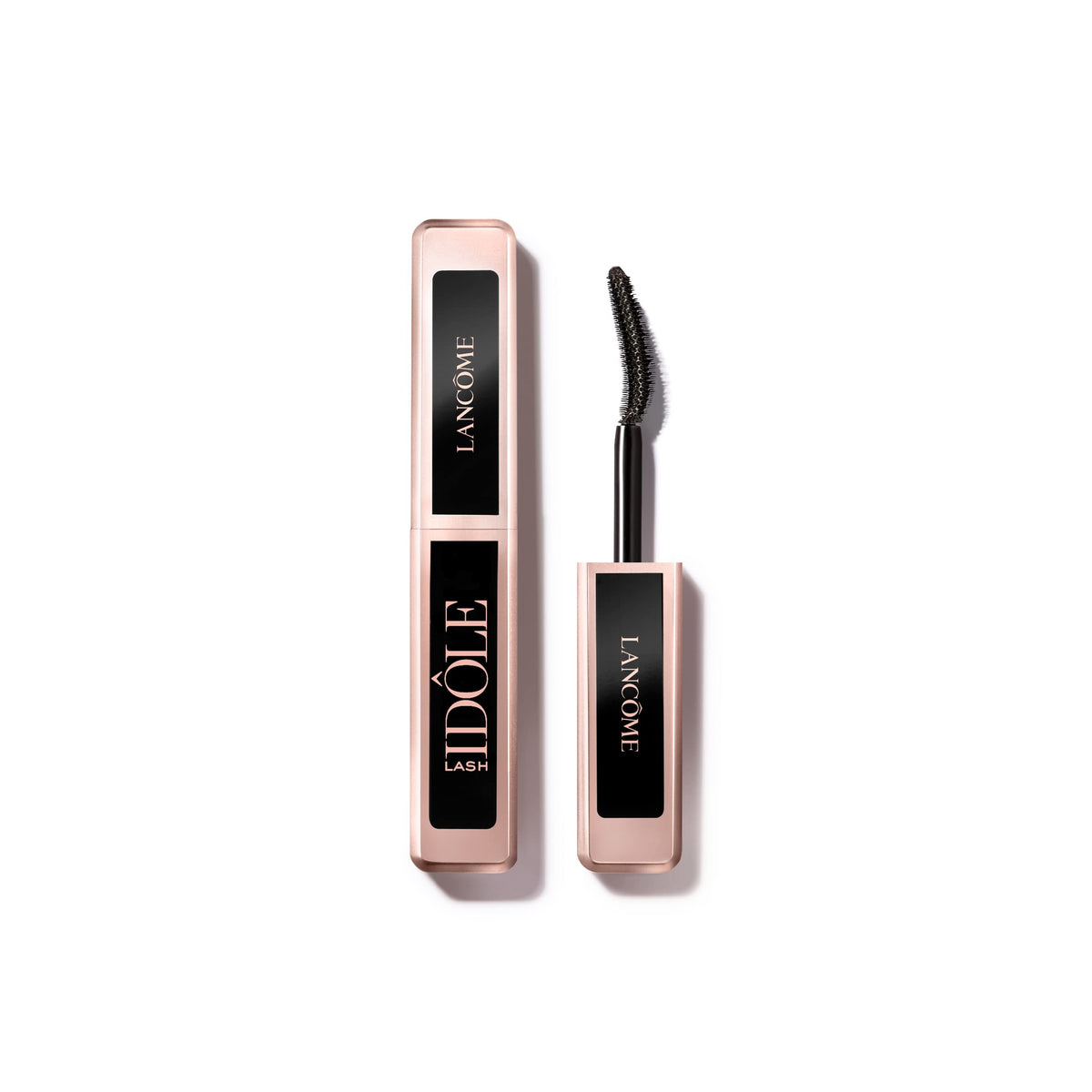 Lancôme front packaging showing sleek black tube and logo, conveys luxury finish