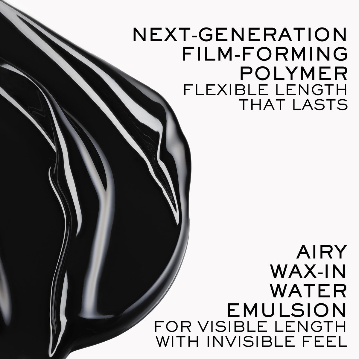 Lancôme mascara swatch on skin showing thin, buildable formula