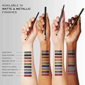 Lancôme swatch on arm showing intense noir pigment and long‑wear payoff