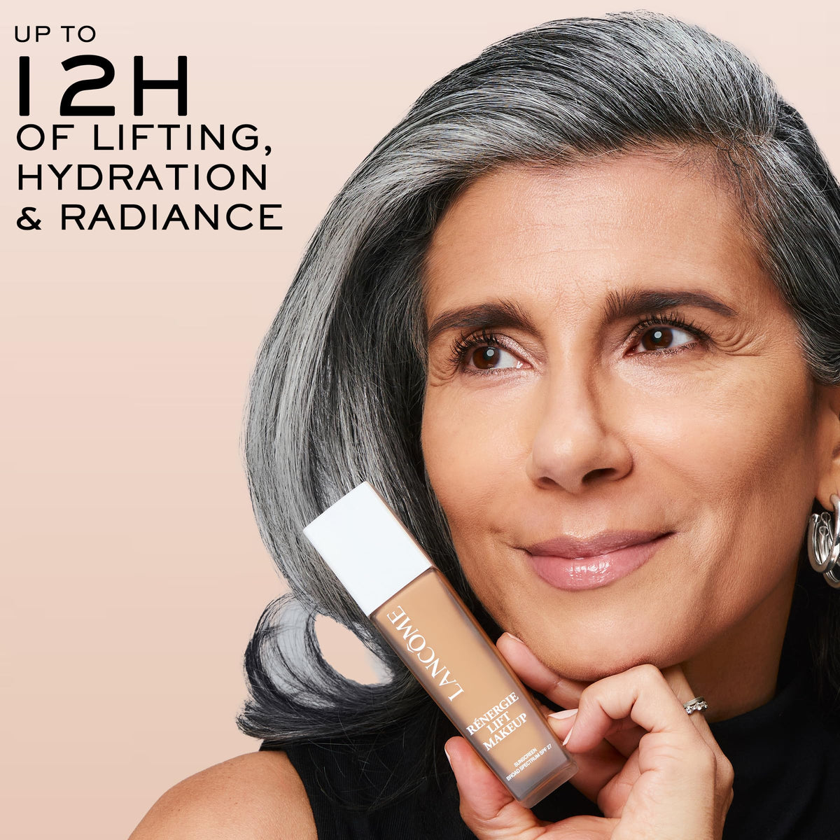Lancôme Rénergie Lift Makeup model wearing foundation showing natural luminous benefit