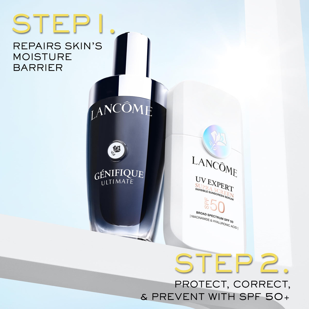 Lancôme in outdoor setting protecting skin while maintaining a fresh glow