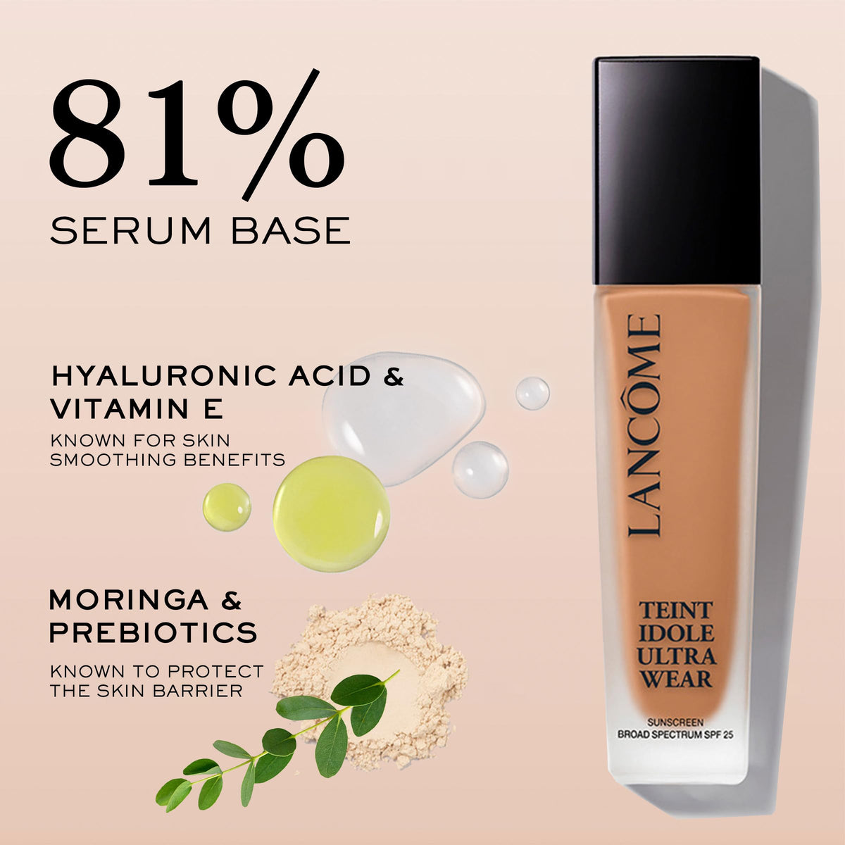 Lancôme foundation bottle in hand for scale, shows 1 fl oz size and portability benefit