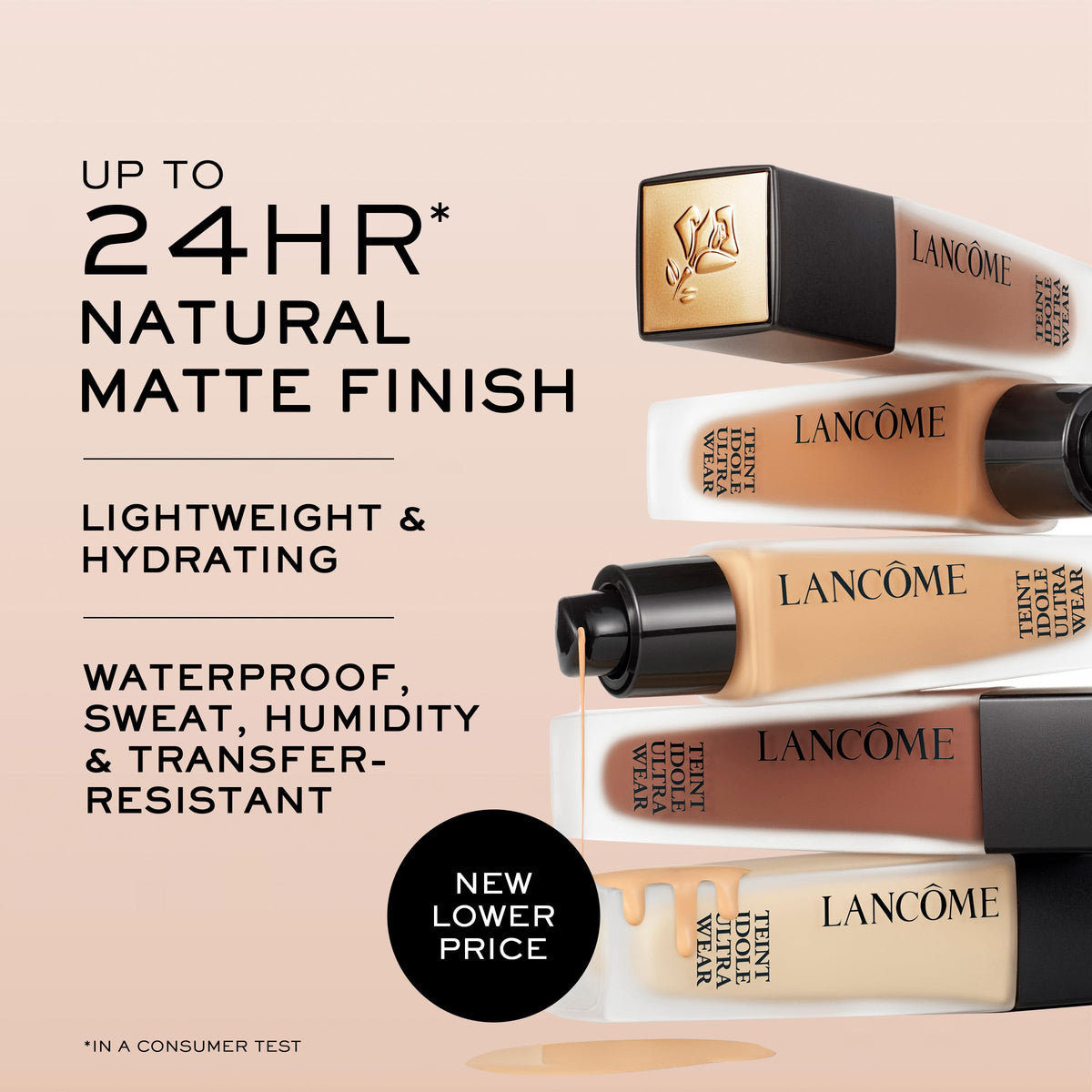 Lancôme foundation pump dispenser highlighting easy, controlled application