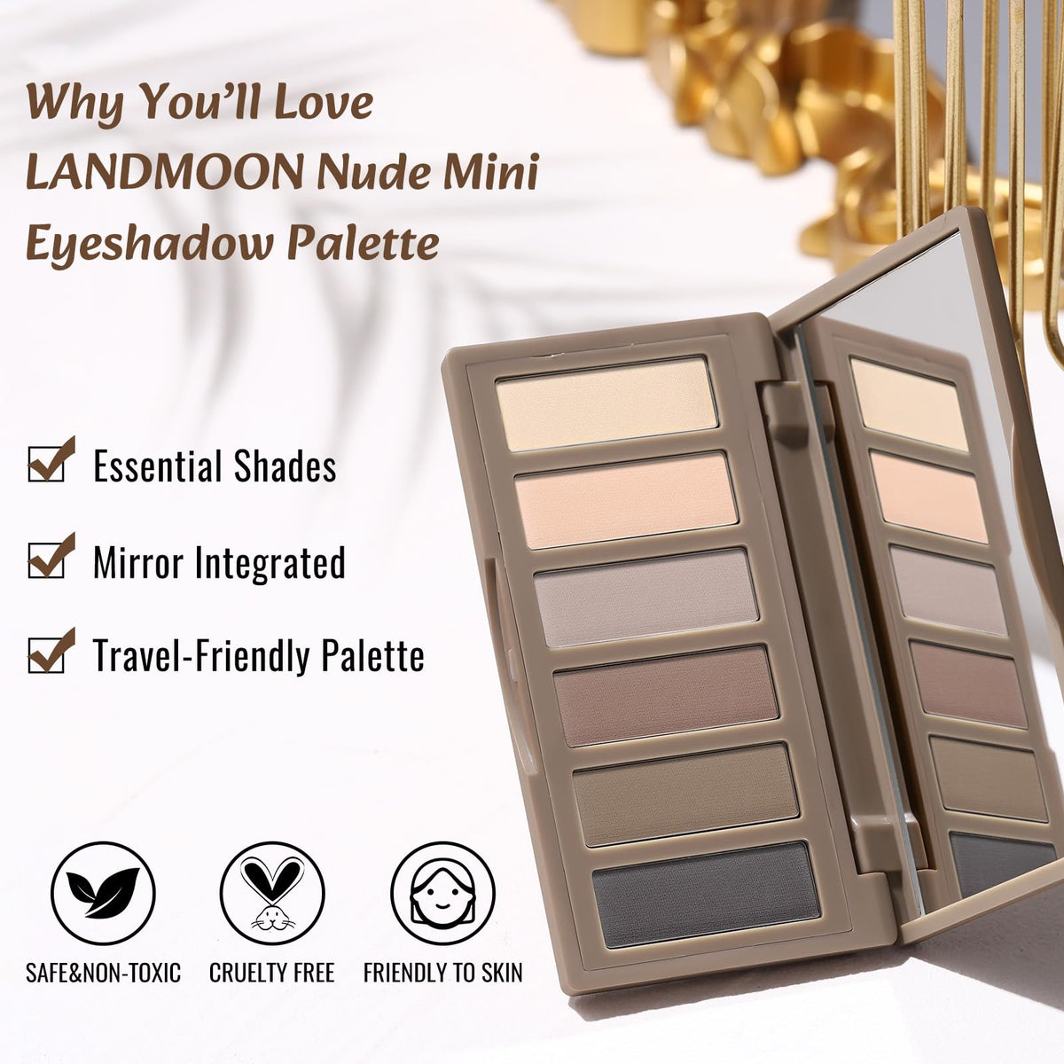 LANDMOON compact held in hand to show true travel-friendly scale