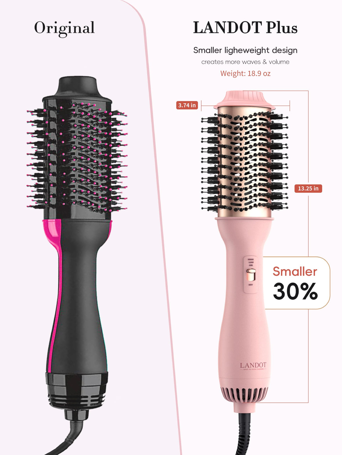 LANDOT brush styling long hair to create volume and smooth finish