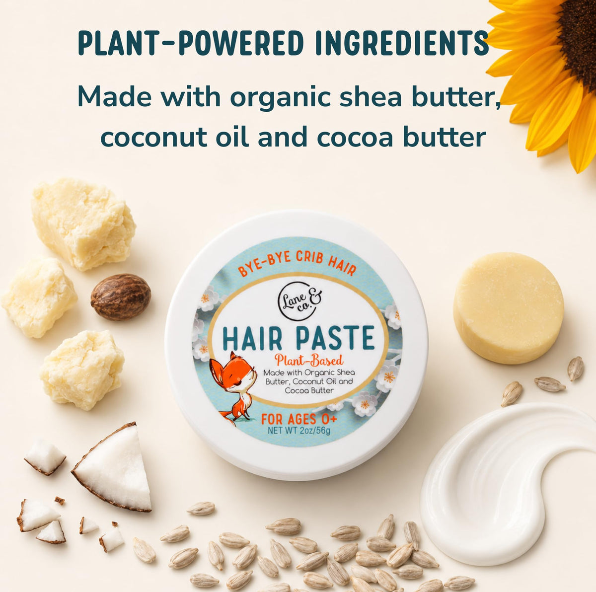 LANE & CO. ingredients label showing plant-based butters and safety