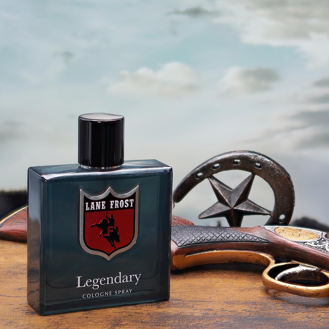 Lane Frost Legendary Cologne cap and spray detail highlighting durable packaging and precision