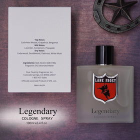 Lane Frost Legendary Frosted bottle in hand showing 3.4 fl oz scale benefit