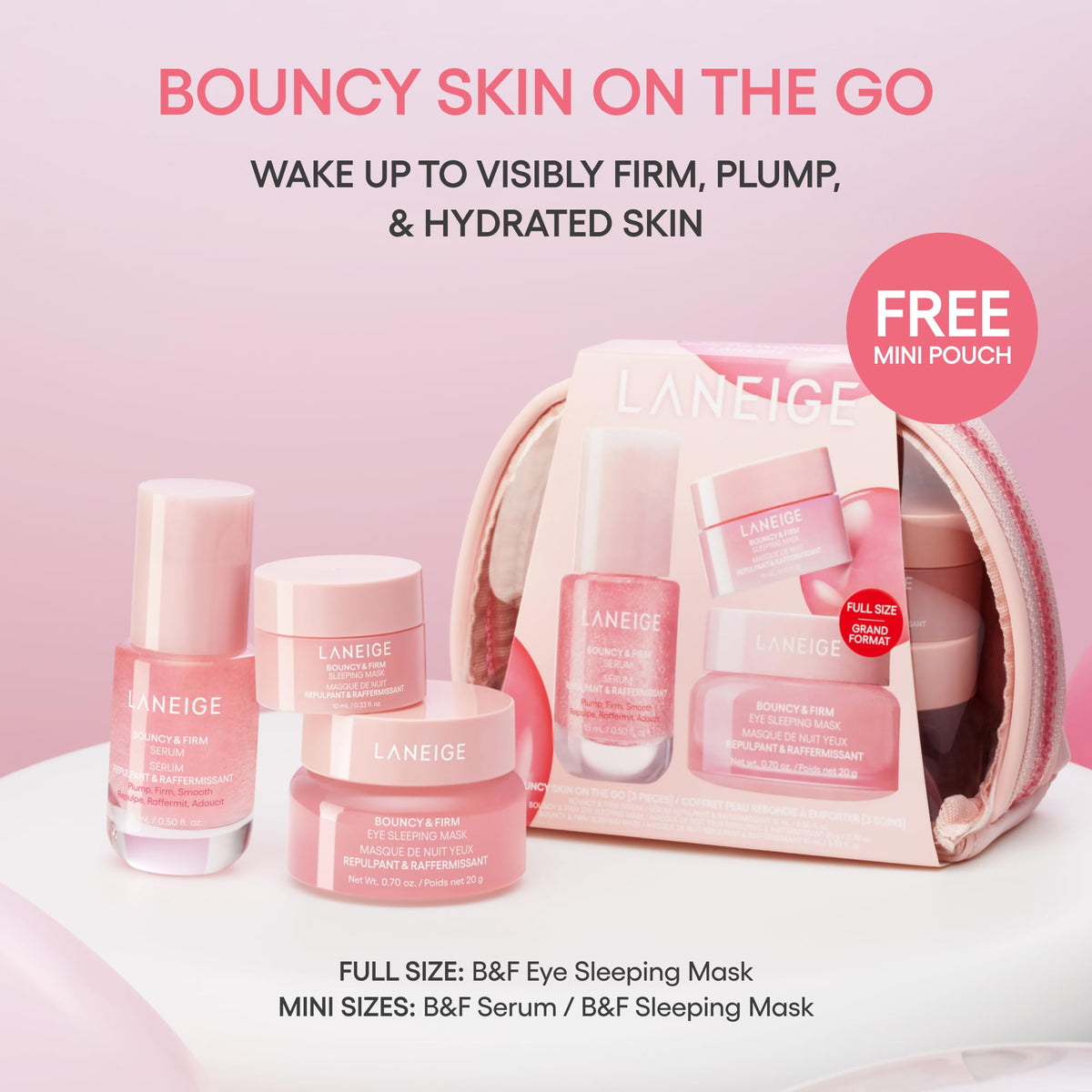 LANEIGE Bouncy & Firm Serum pump detail highlighting controlled dispensing and clean application