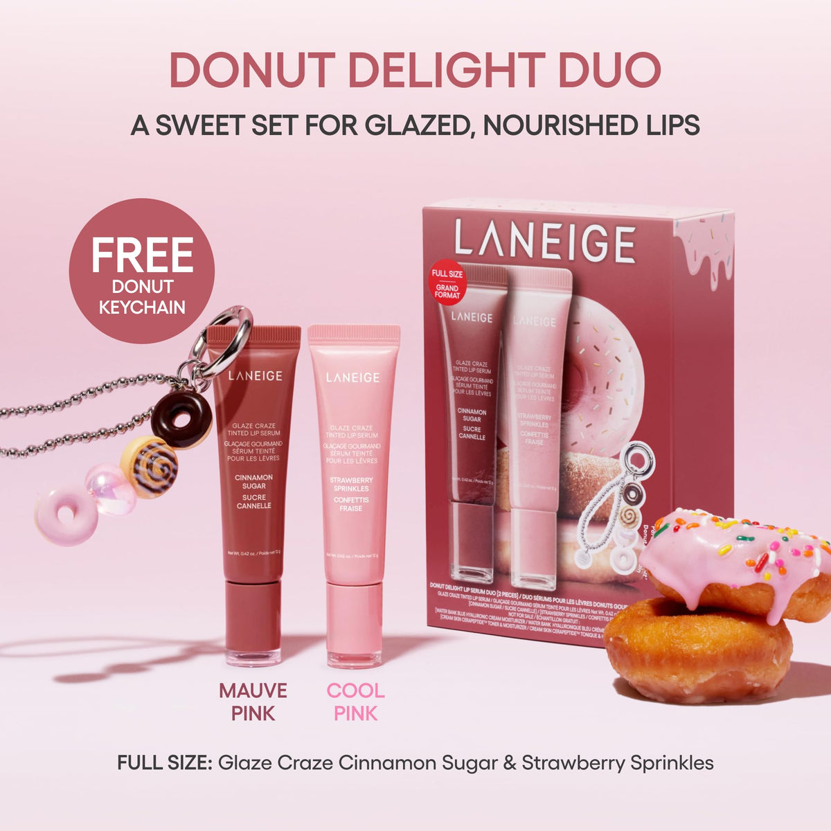 LANEIGE Cinnamon Sugar lip serum front view showing mauve pink tint and sheen