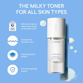 LANEIGE close-up milky texture droplets highlighting hydrating ceramide and peptide blend