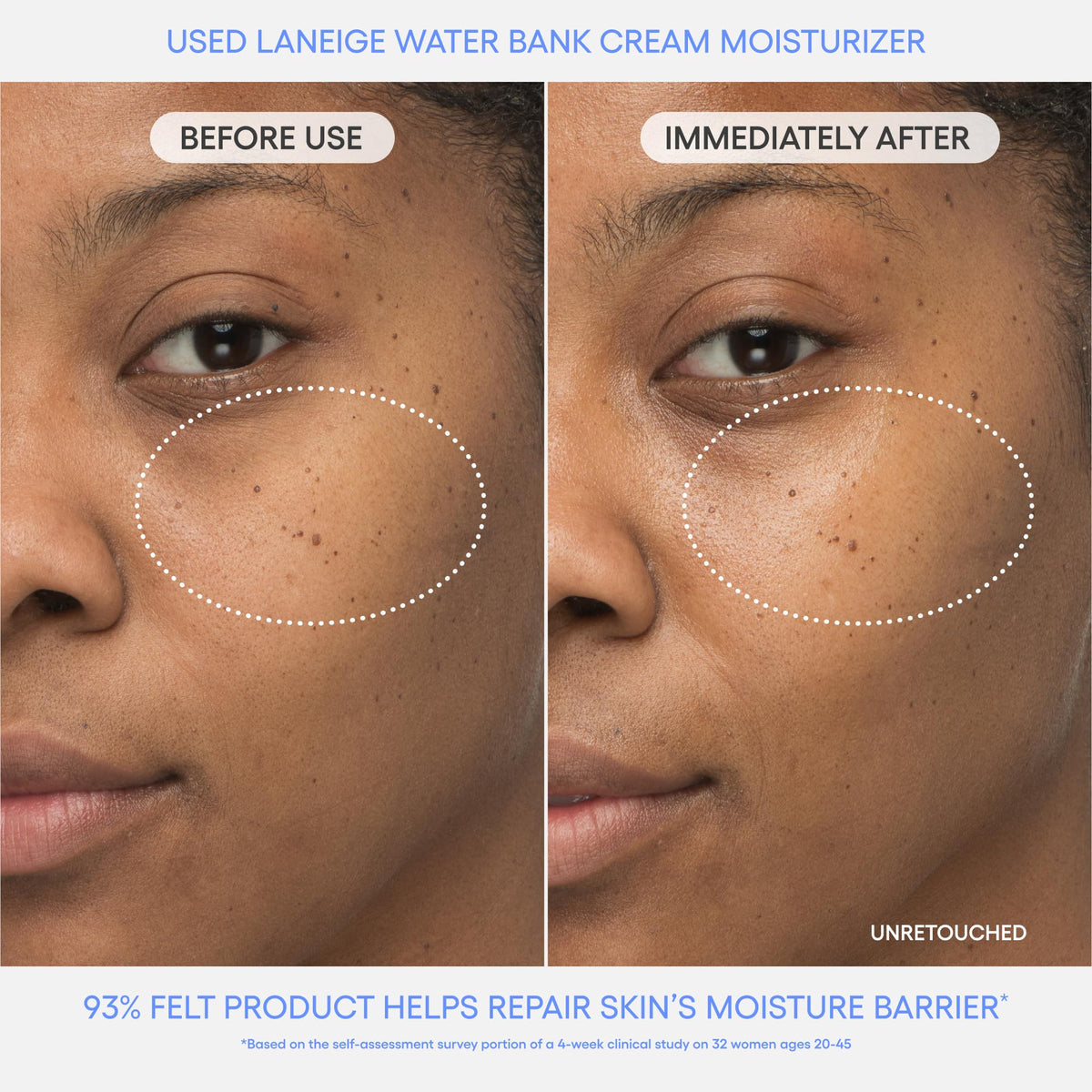 LANEIGE cream on fingers demonstrating smooth application and quick absorption benefit