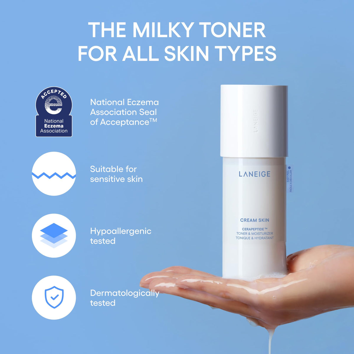 LANEIGE bottle beside refill pouch showing refillable system and less waste