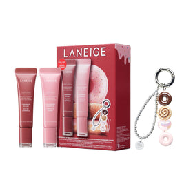 LANEIGE donut delight set flatlay showing both serums and keychain for gifting