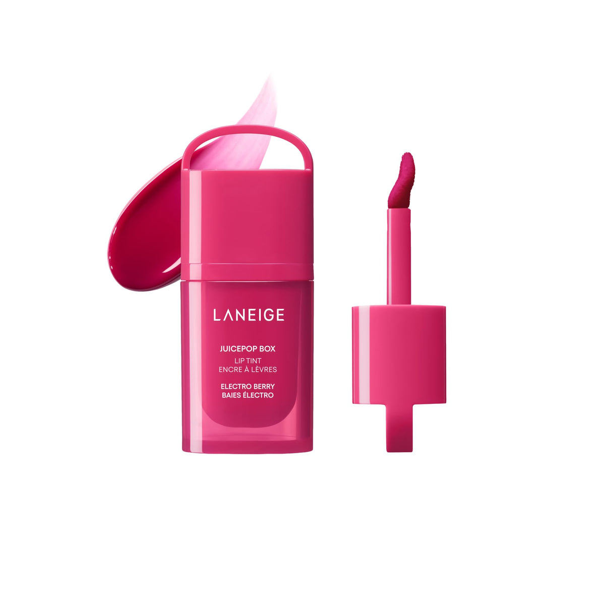 LANEIGE tube front view showing Electro Berry shade and compact design benefit