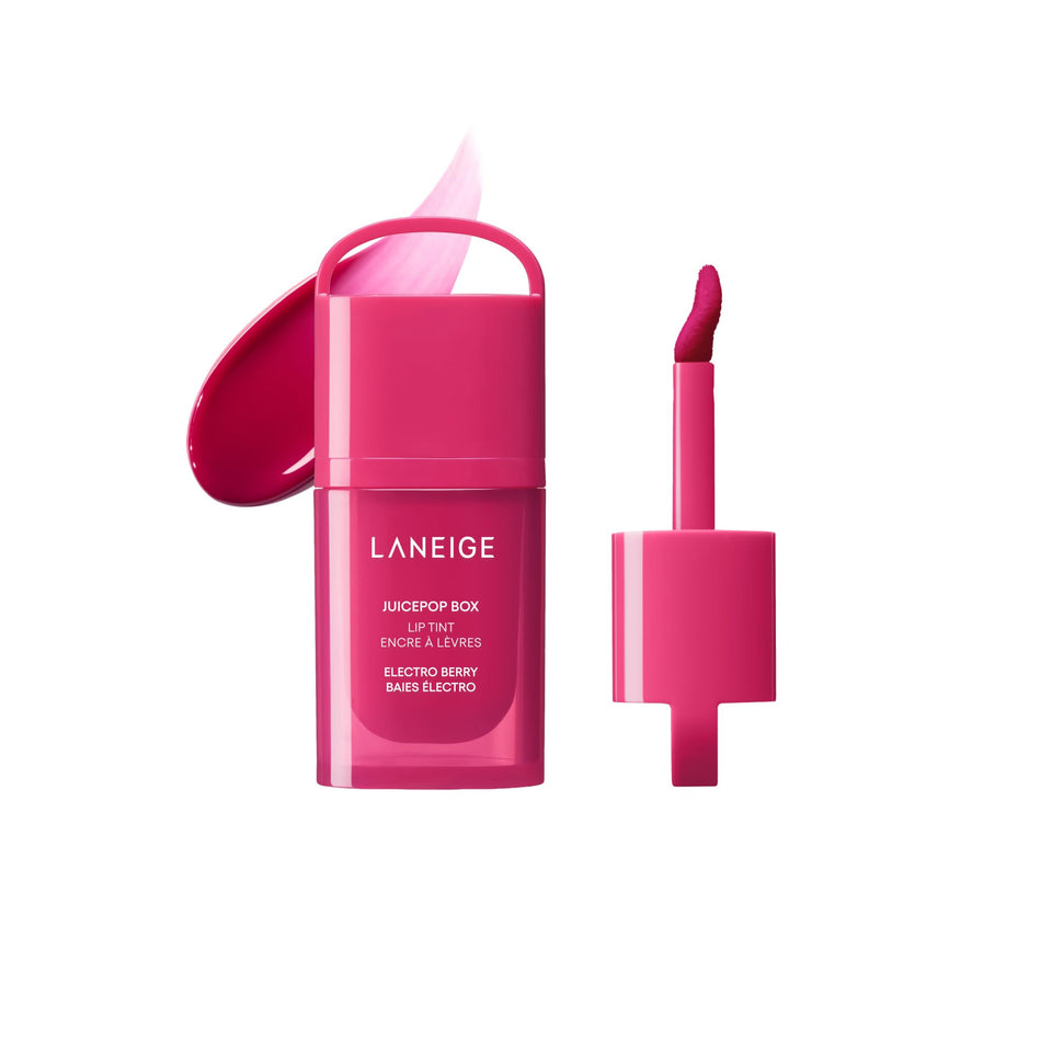 LANEIGE tube front view showing Electro Berry shade and compact design benefit