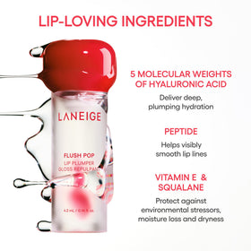 LANEIGE before and after lips demonstrating fuller, glossier appearance