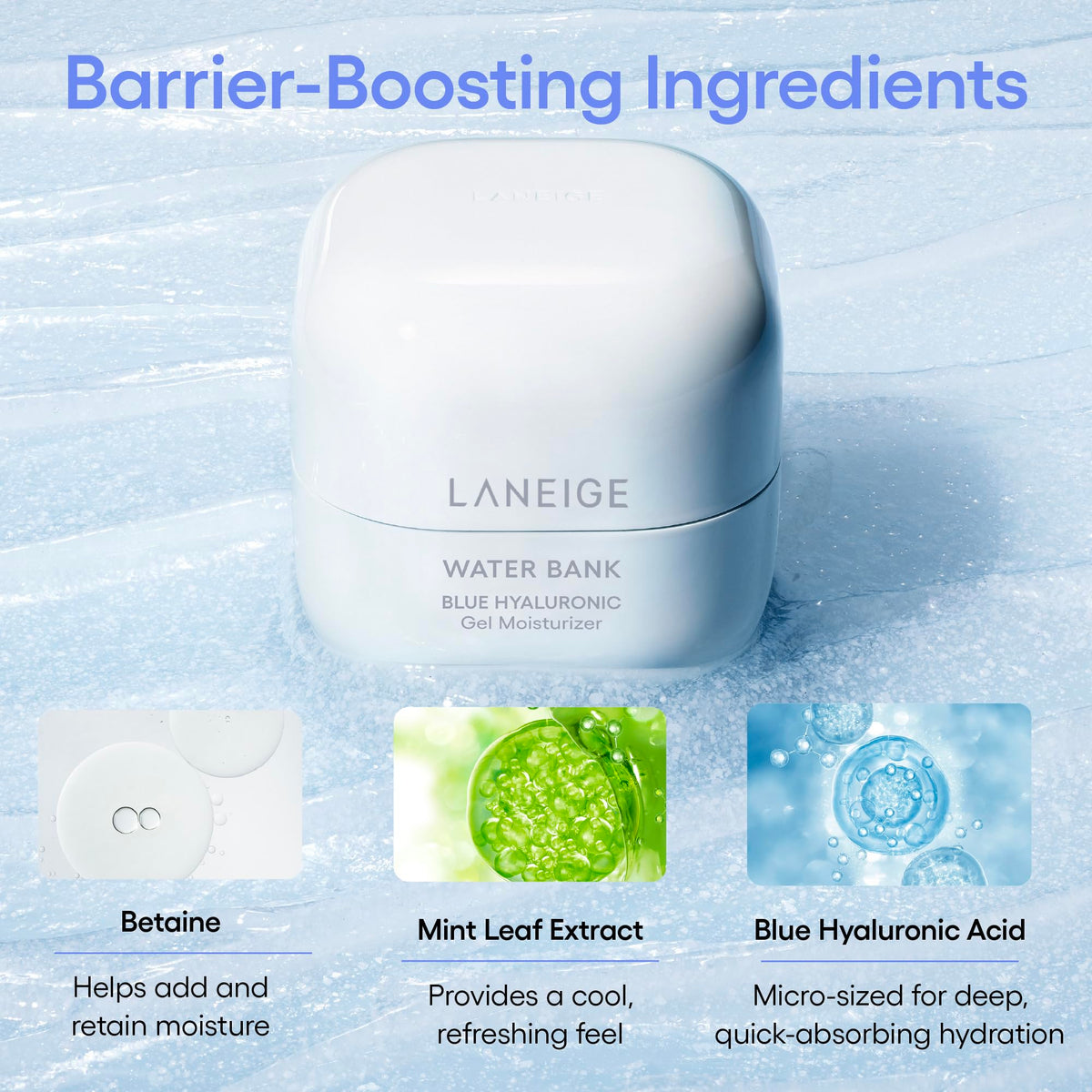 LANEIGE gel applied on hand demonstrating lightweight, non-greasy finish