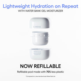 LANEIGE refill pouch packaging displayed, emphasizes eco-friendly refill benefit