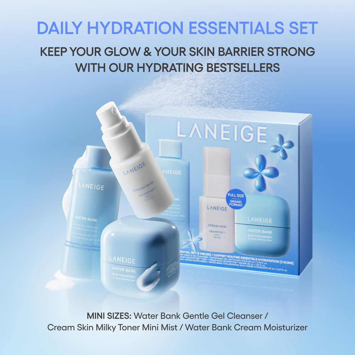LANEIGE gentle gel cleanser pump close-up demonstrating easy dispensing and gentle cleansing