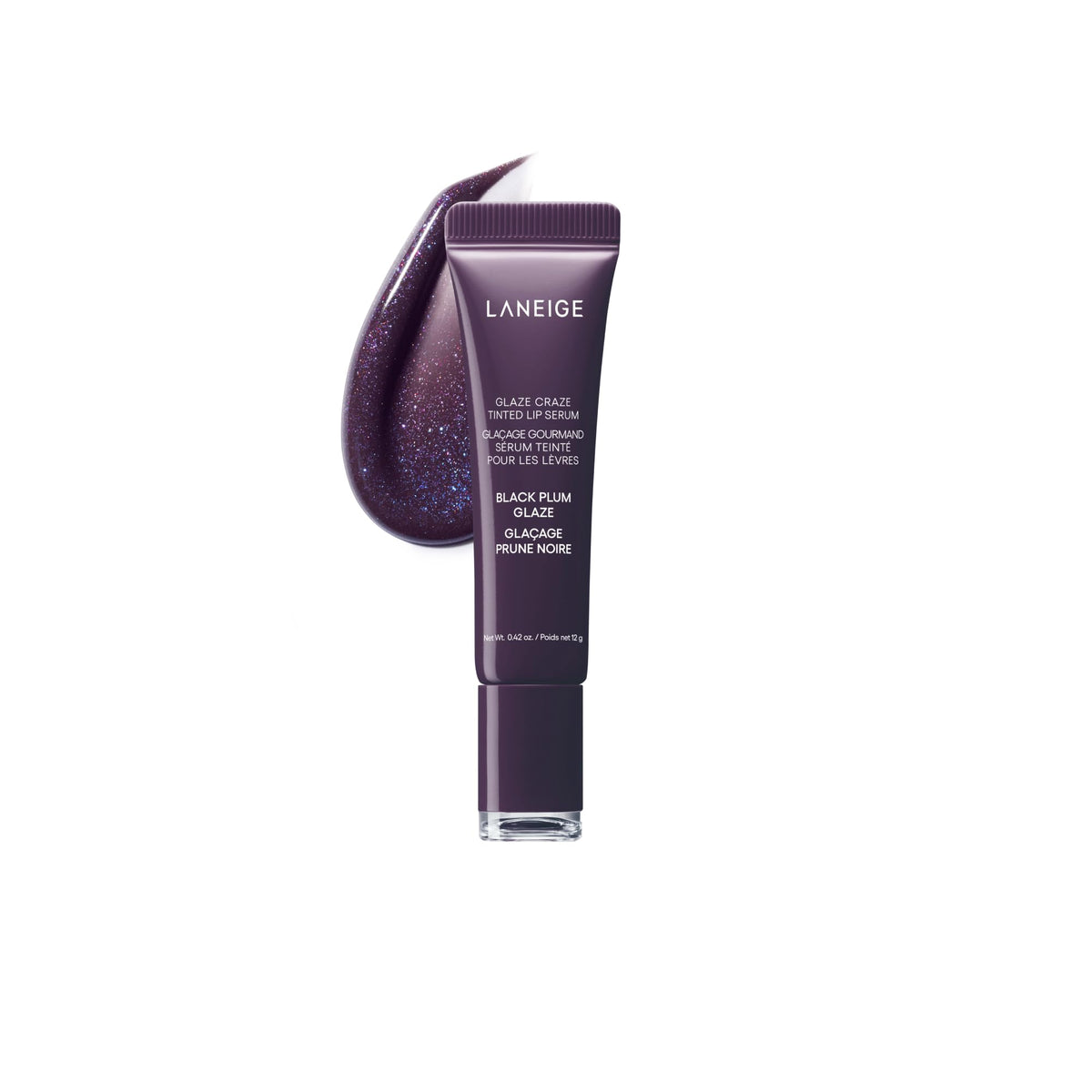 LANEIGE front packaging of Glaze Craze tinted lip serum showing glossy tube and label benefit